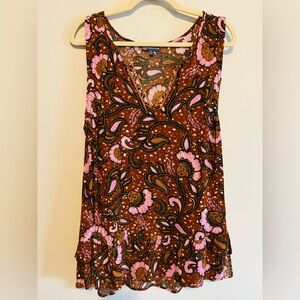 3/$20 Democracy Women’s Floral V-Neck Sleeveless Ruffle Tiered Hem Blouse 1XL